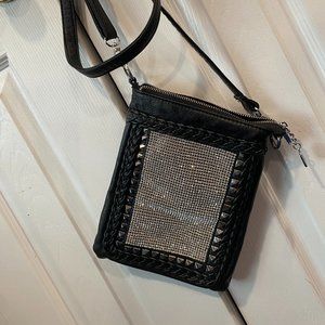 BLACK LEATHER BLING CROSSBODY